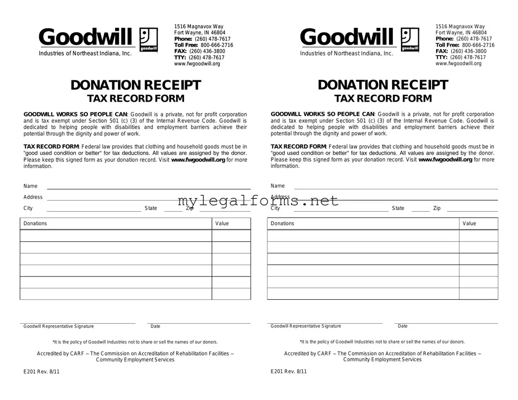 Goodwill donation receipt Template