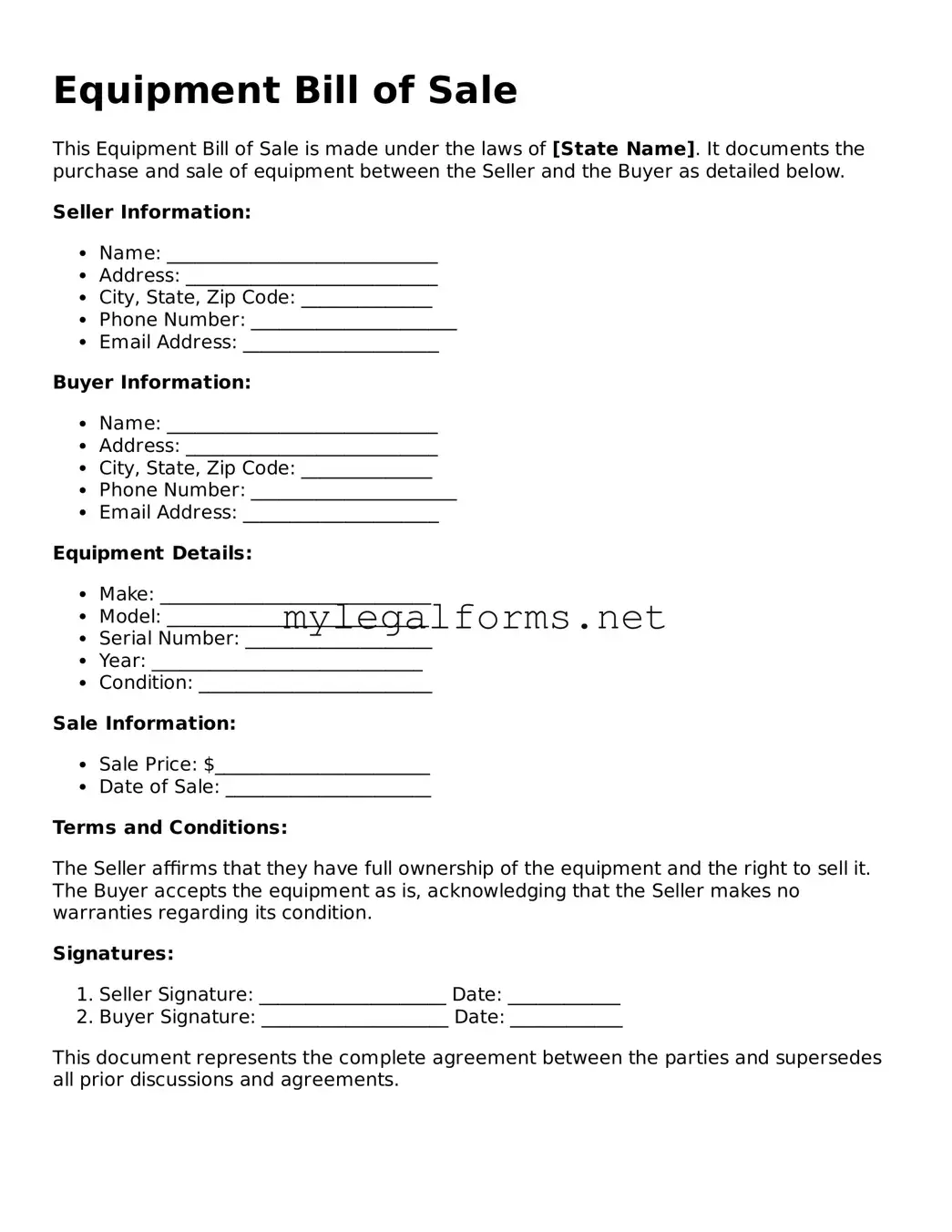 Attorney-Approved Equipment Bill of Sale Form