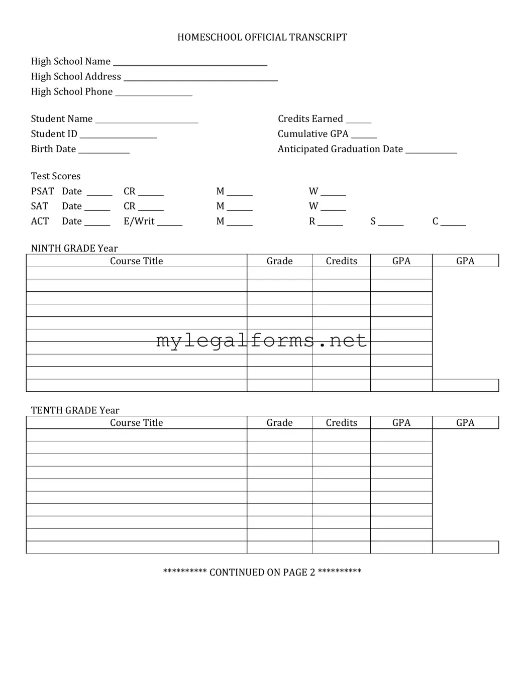 High School Transcript Template