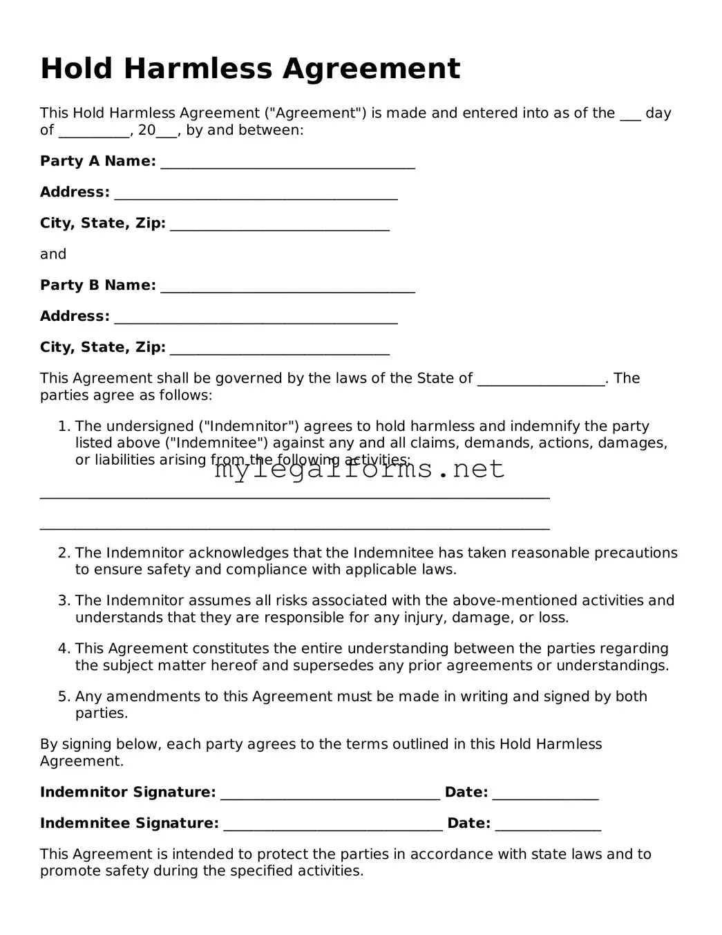 Attorney-Approved Hold Harmless Agreement Form