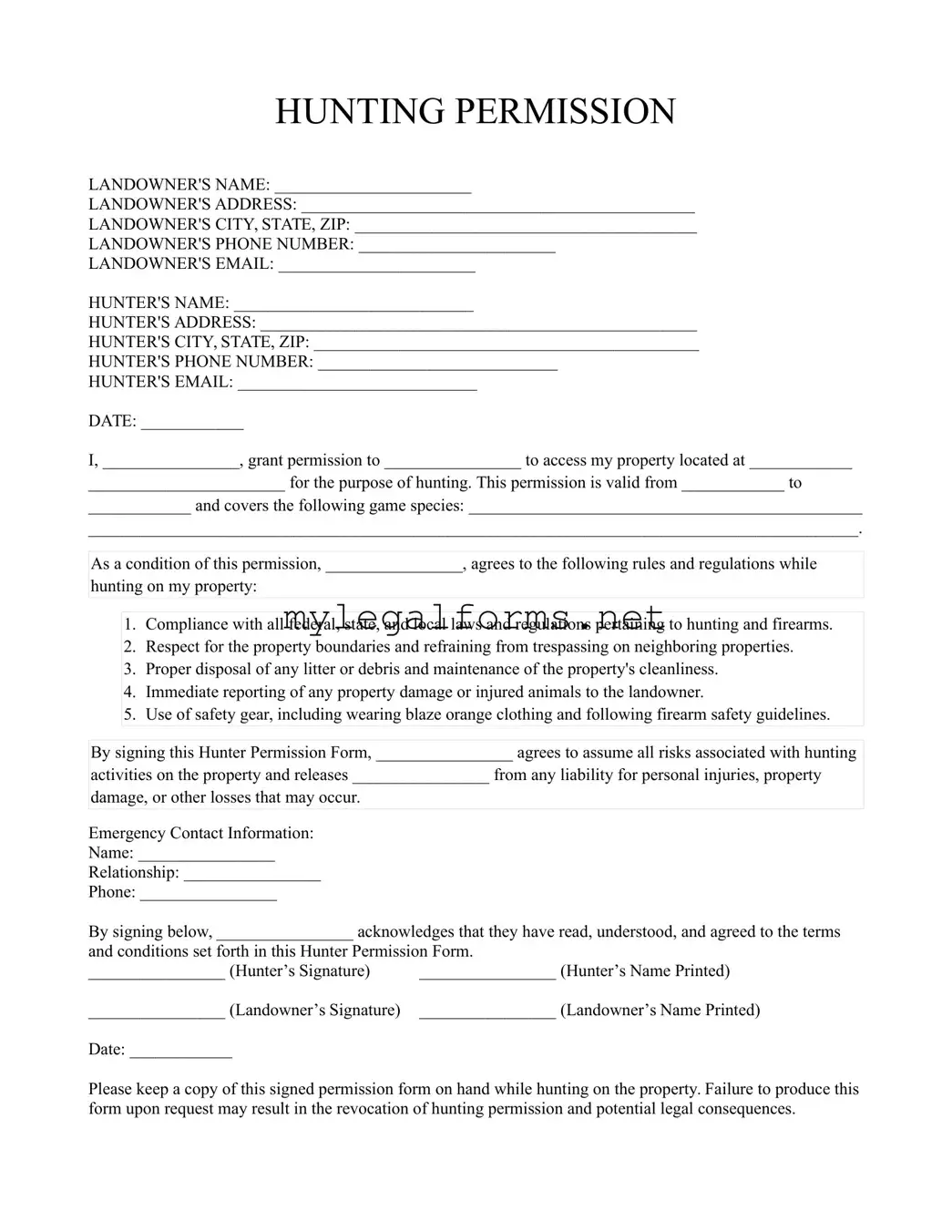 Hunter Permission Template