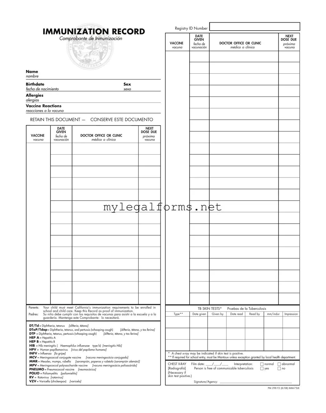 Immunization Record Template