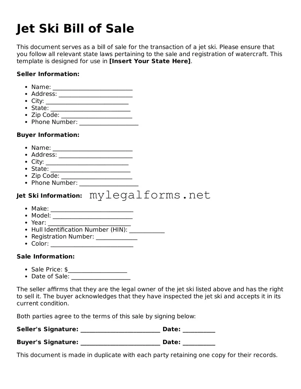 Attorney-Approved Jet Ski Bill of Sale Form
