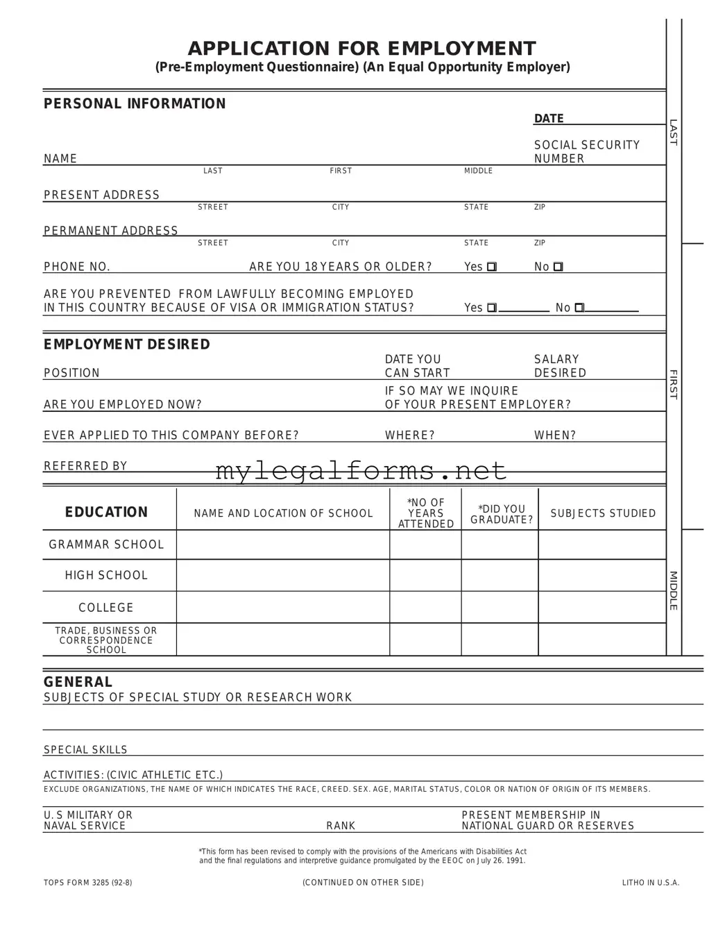 Employment Application Pdf Template