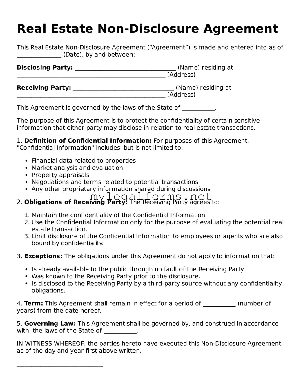 Attorney-Approved Real Estate Non-Disclosure Agreement Form