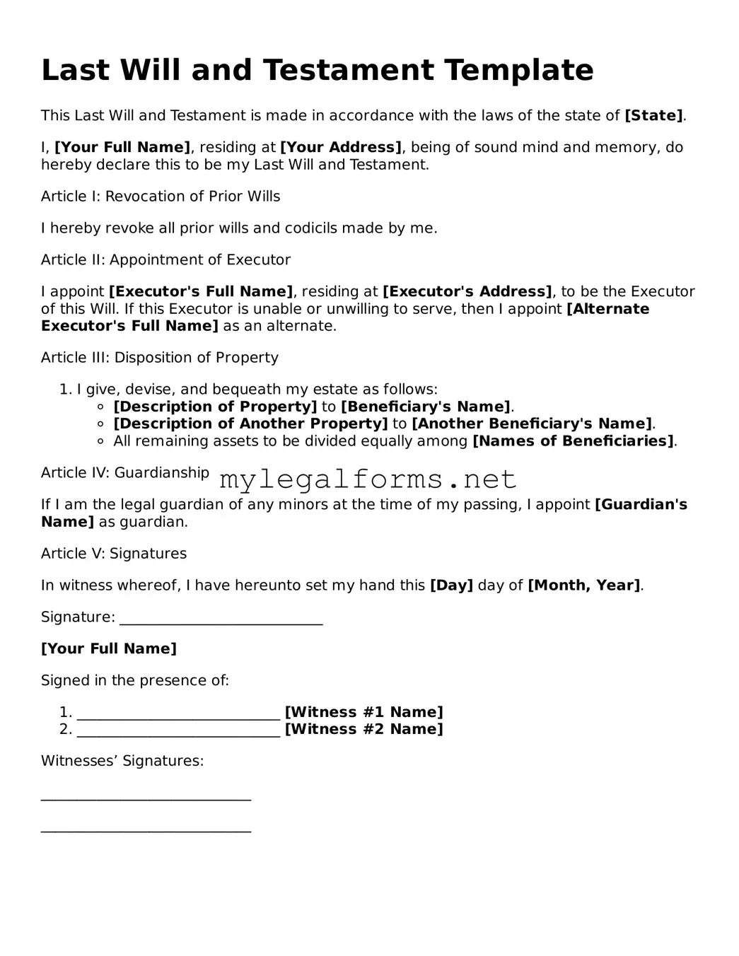 Attorney-Approved Last Will and Testament Form