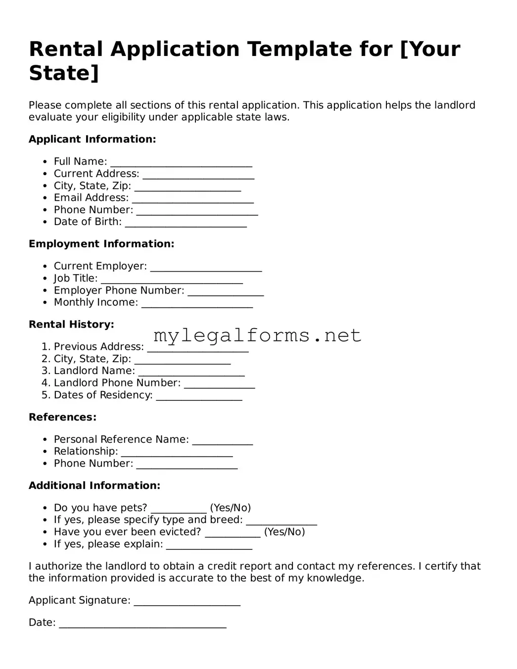 Attorney-Approved Rental Application Form