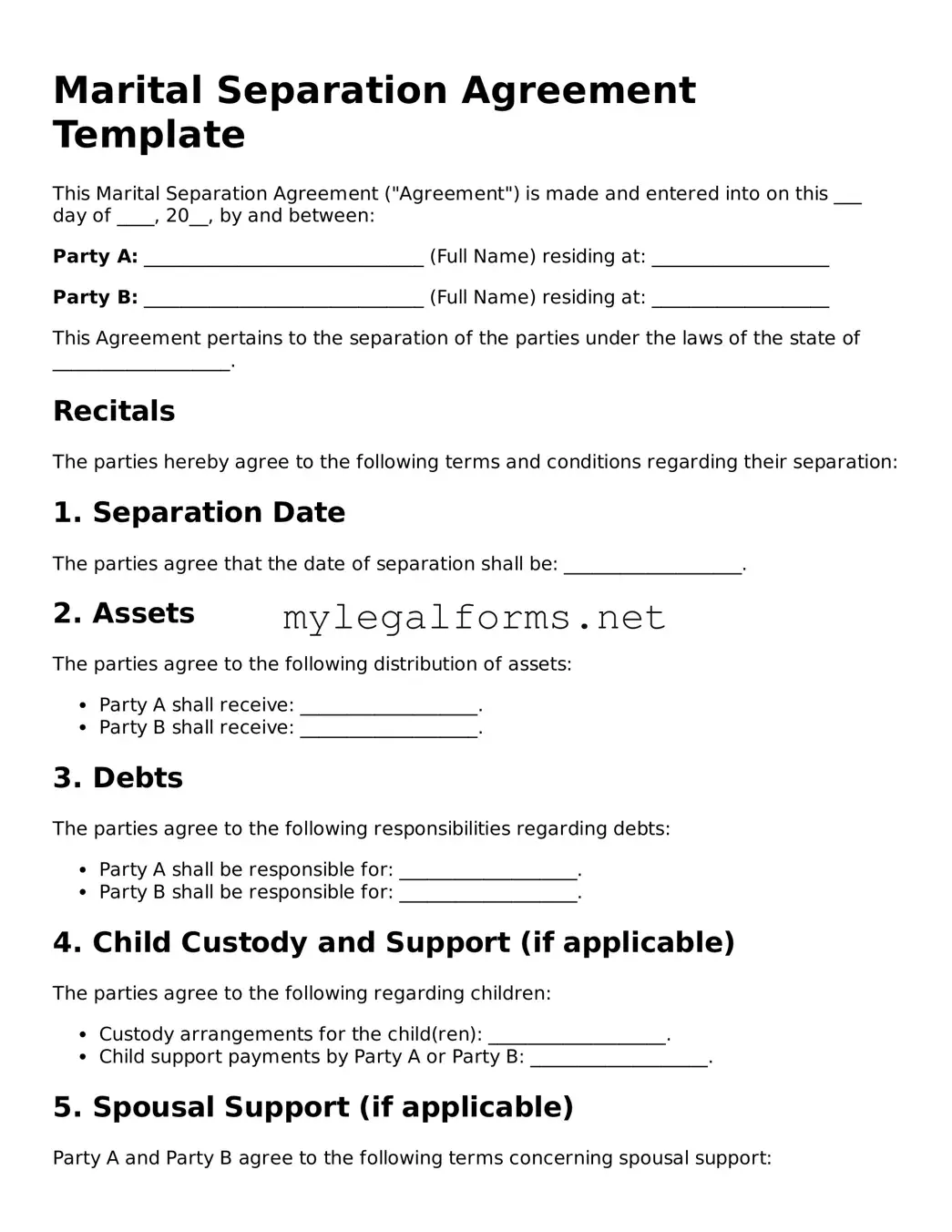 Attorney-Approved Marital Separation Agreement Form