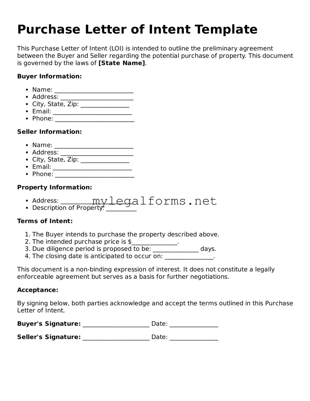Attorney-Approved Purchase Letter of Intent Form