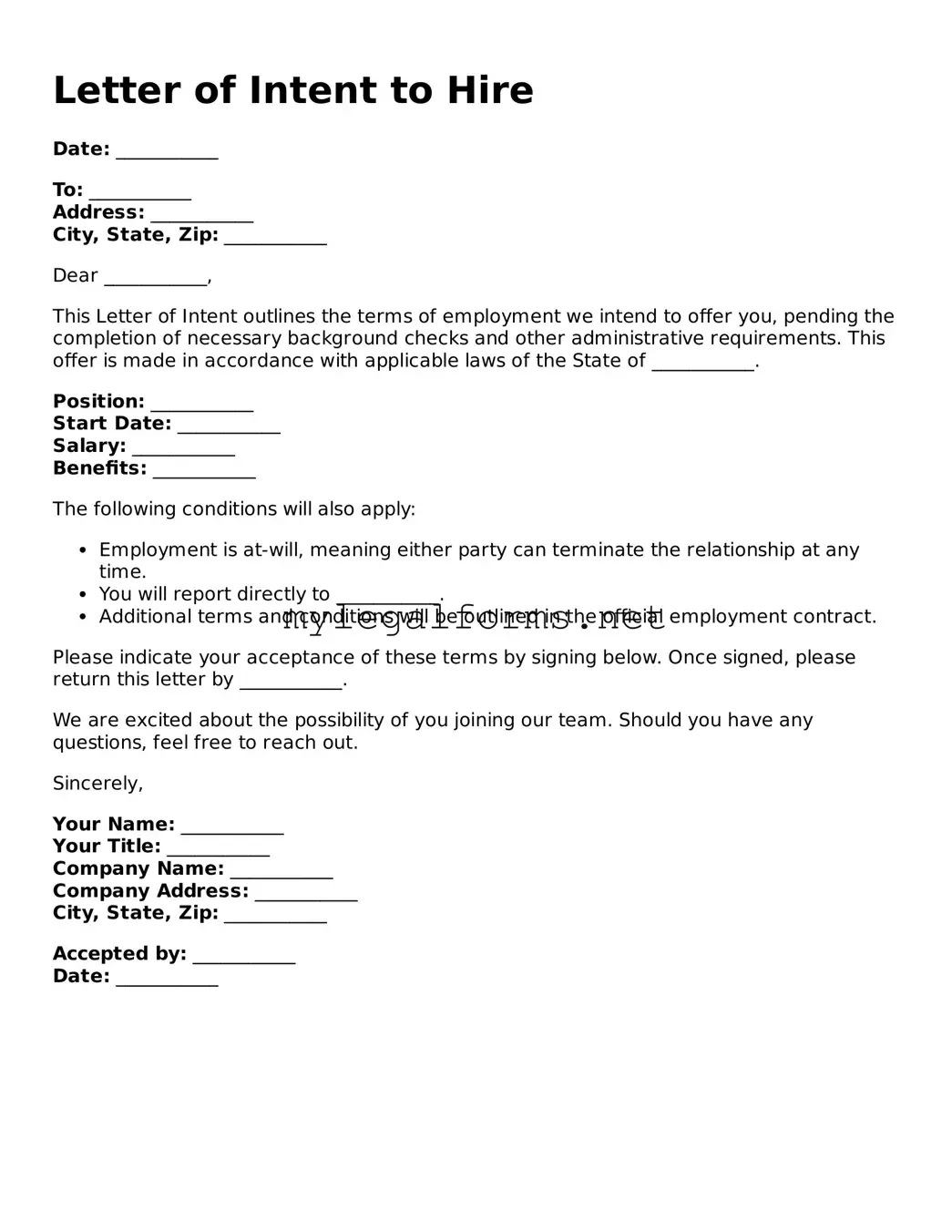 Attorney-Approved Letter of Intent to Hire Form