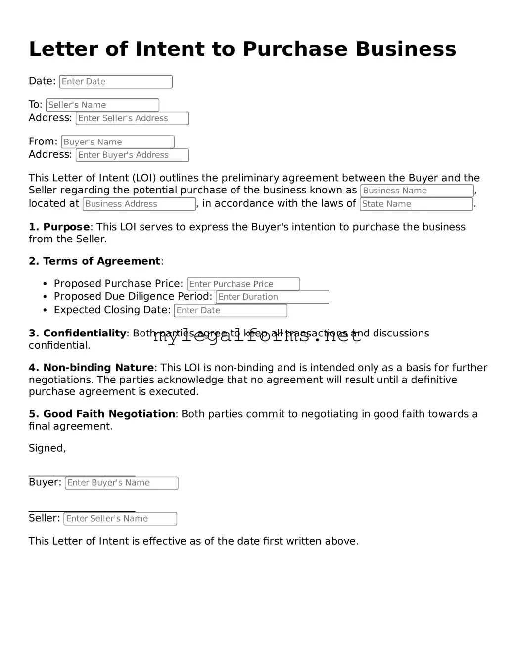 Attorney-Approved Letter of Intent to Purchase Business Form