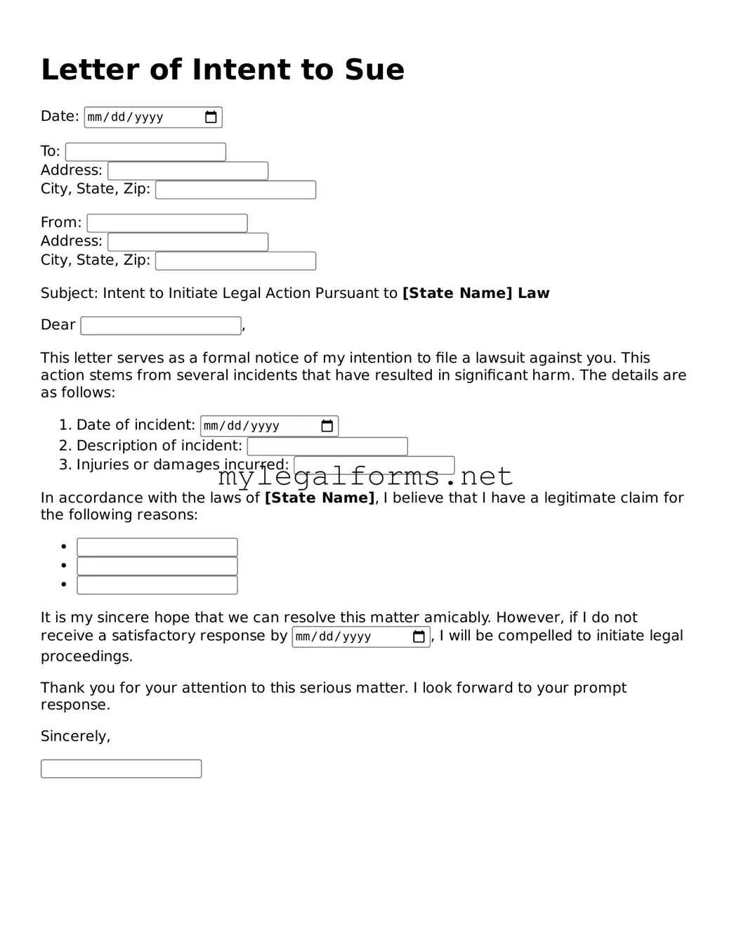Attorney-Approved Letter of Intent to Sue Form