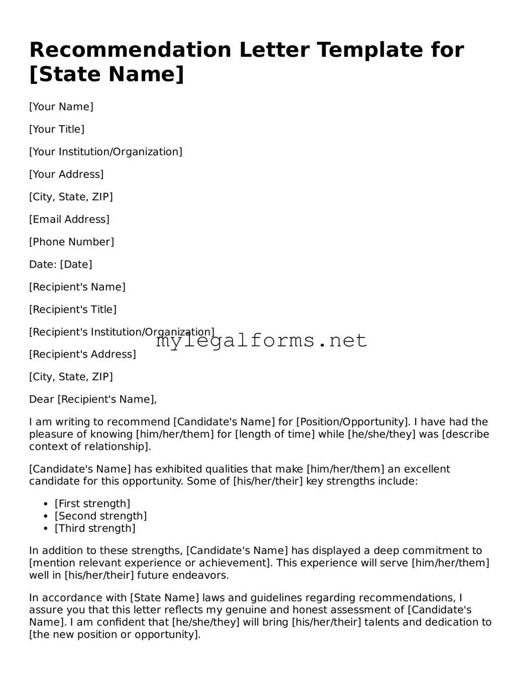 Attorney-Approved Recommendation Letter Form