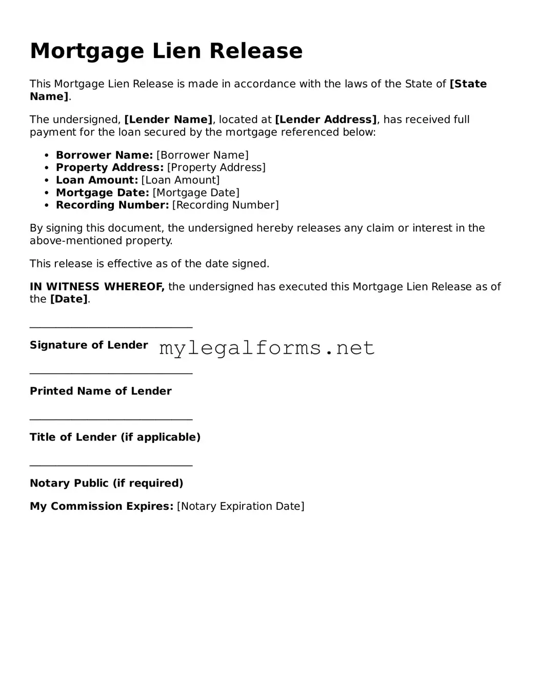 Attorney-Approved Mortgage Lien Release Form