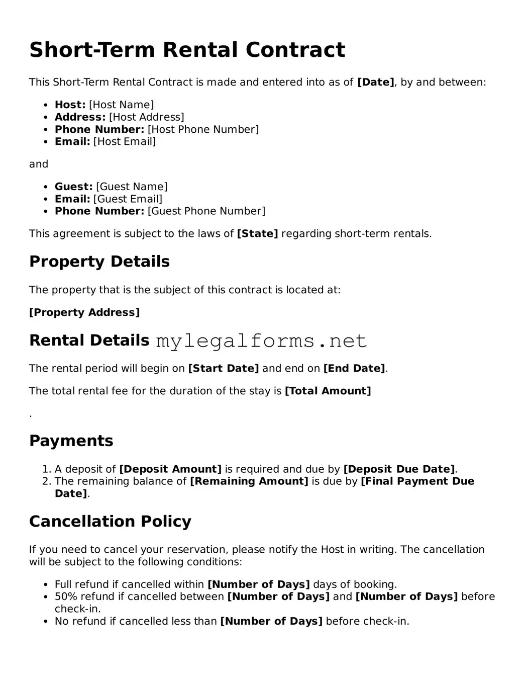 Attorney-Approved Short-Term Rental Contract Form