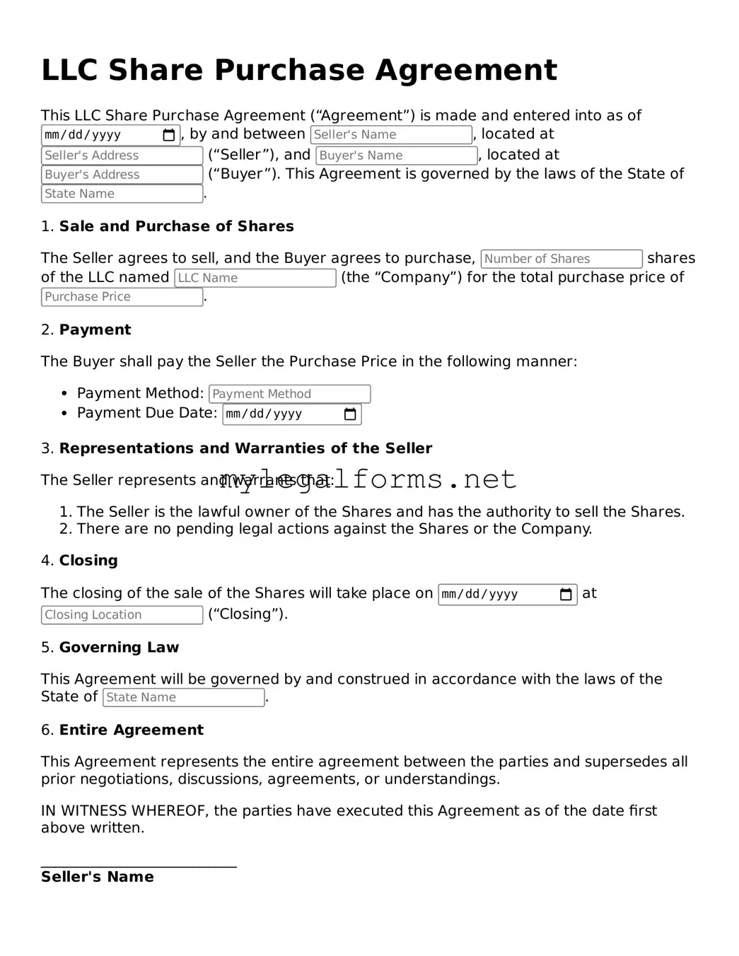 Attorney-Approved LLC Share Purchase Agreement Form