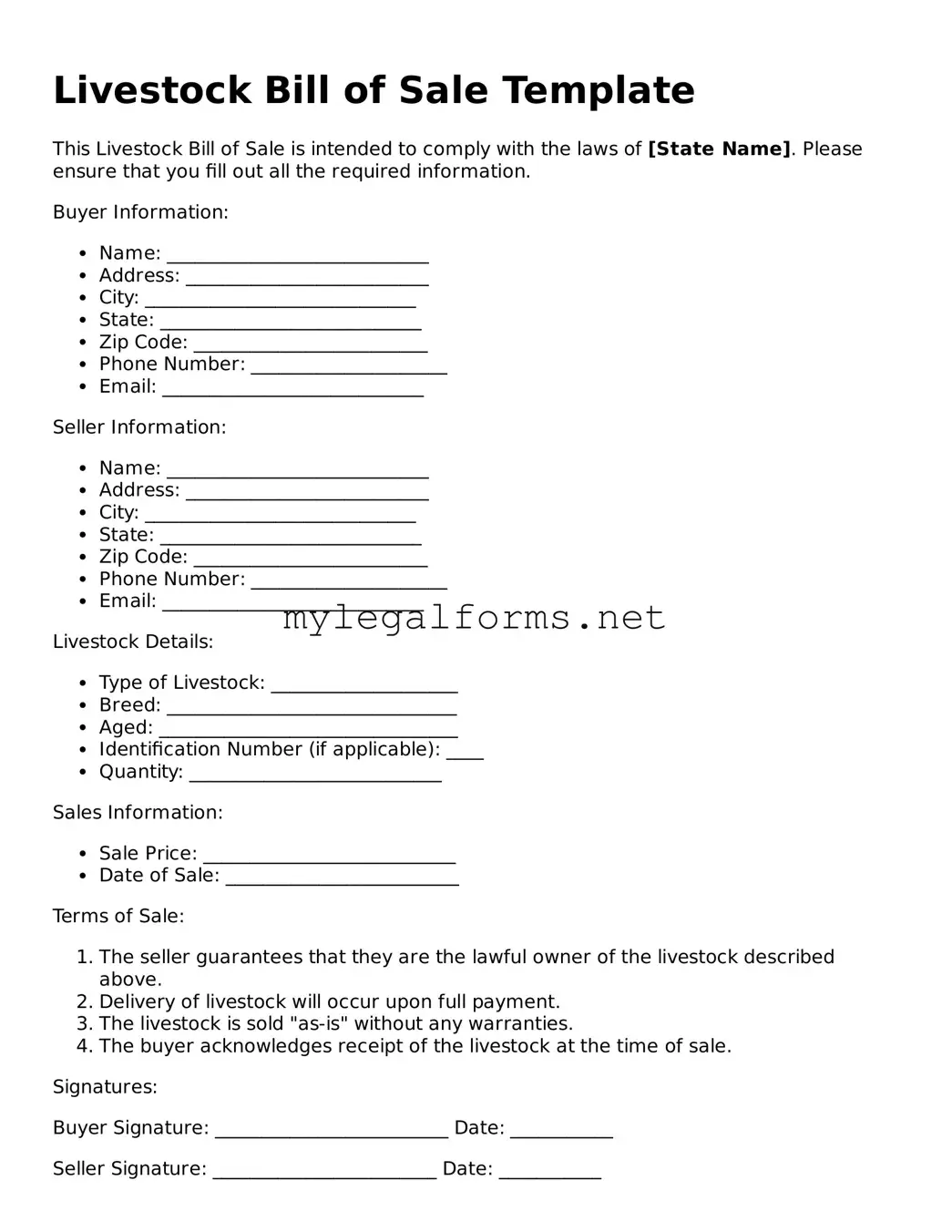 Attorney-Approved Livestock Bill of Sale Form