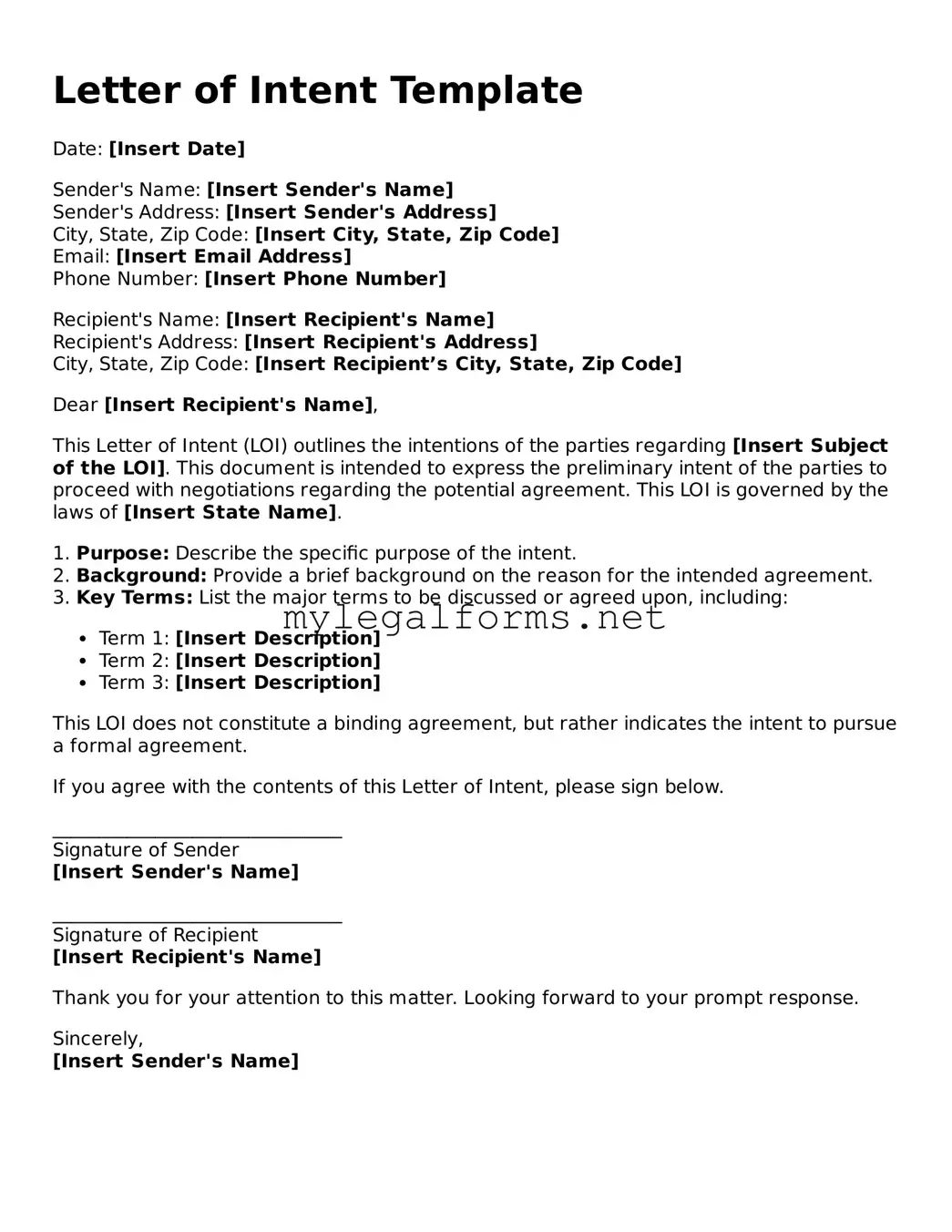 Attorney-Approved Letter of Intent Form