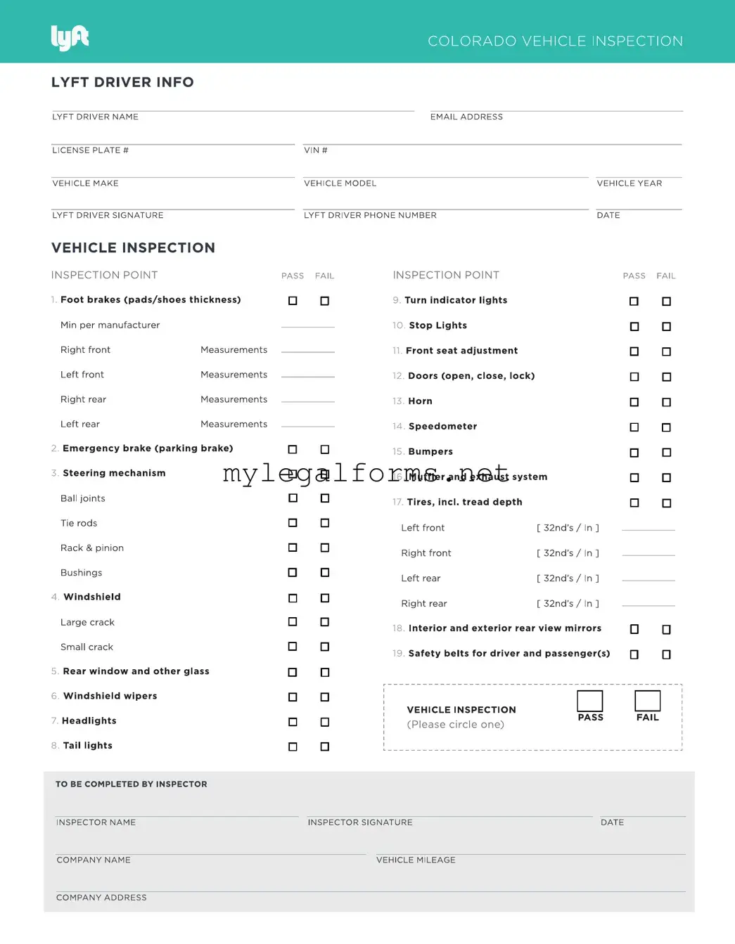 Lyft Inspection Template