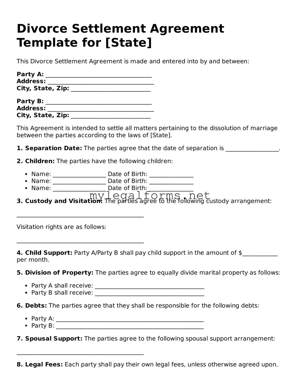 Attorney-Approved Divorce Settlement Agreement Form
