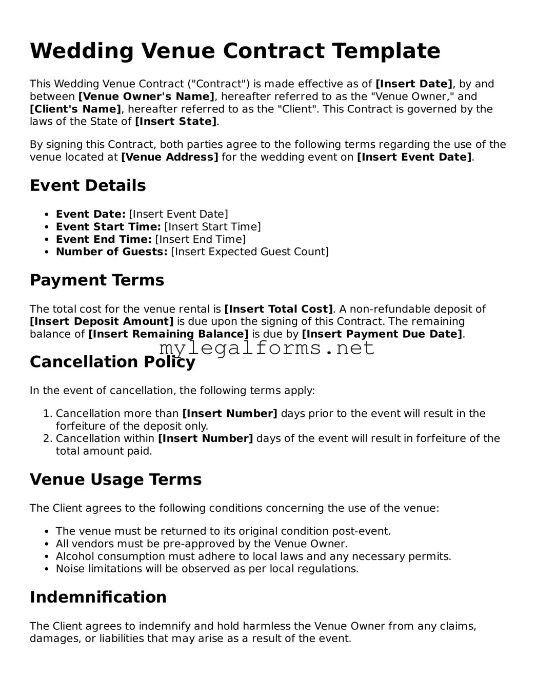 Attorney-Approved Wedding Venue Contract Form