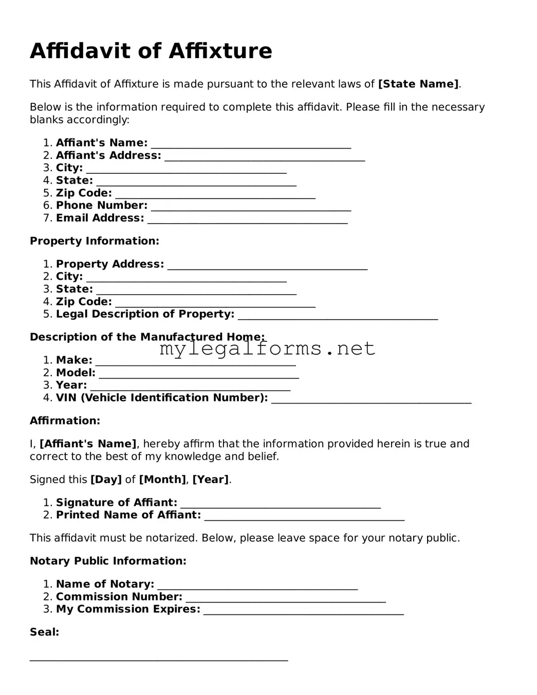 Attorney-Approved Affidavit of Affixture Form