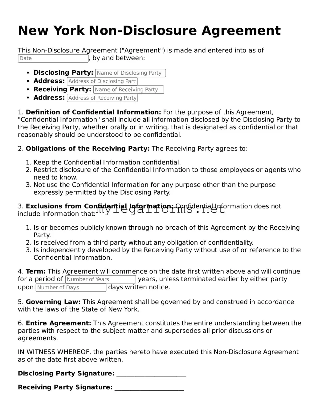 Non-disclosure Agreement Document for New York State
