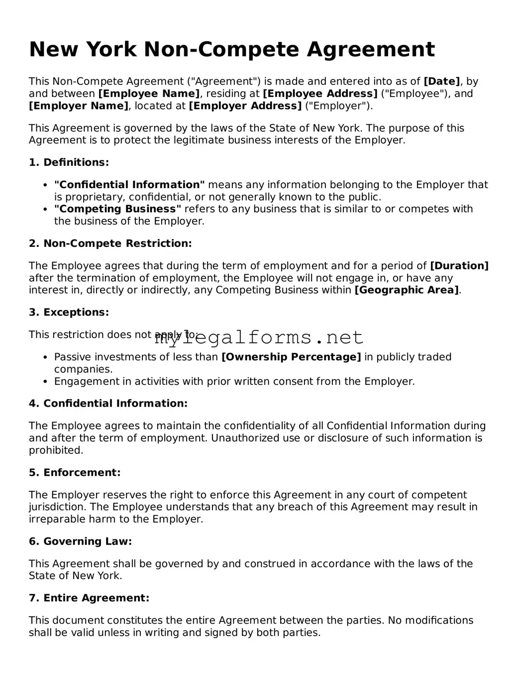 Non-compete Agreement Document for New York State