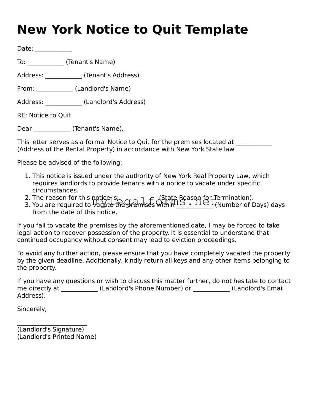 Notice to Quit Document for New York State