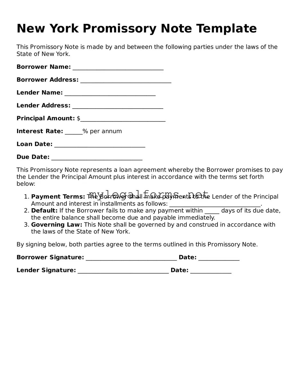 Promissory Note Document for New York State