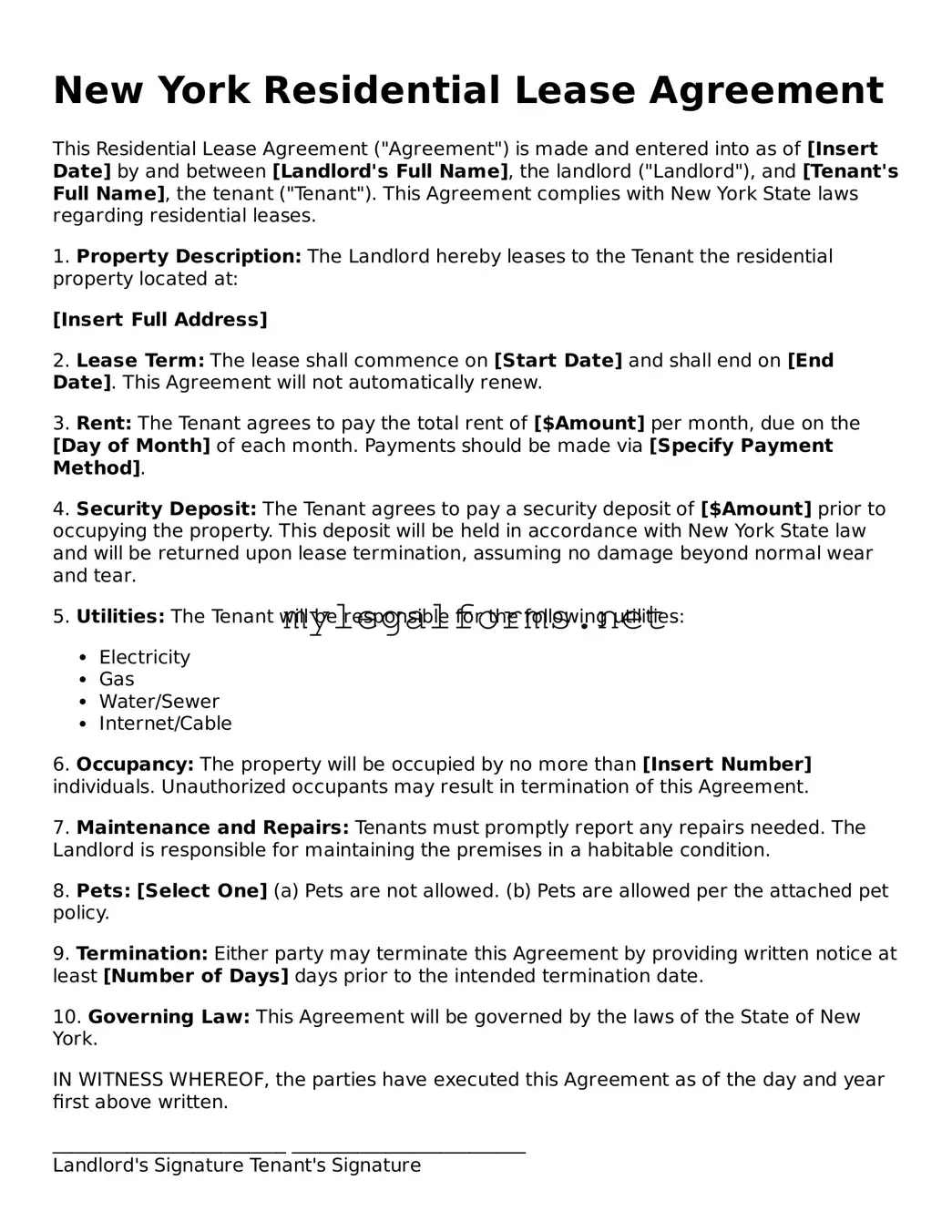 Residential Lease Agreement Document for New York State