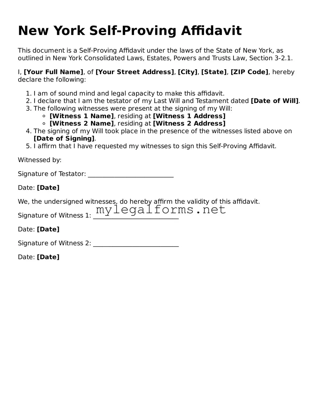 Self-Proving Affidavit Document for New York State