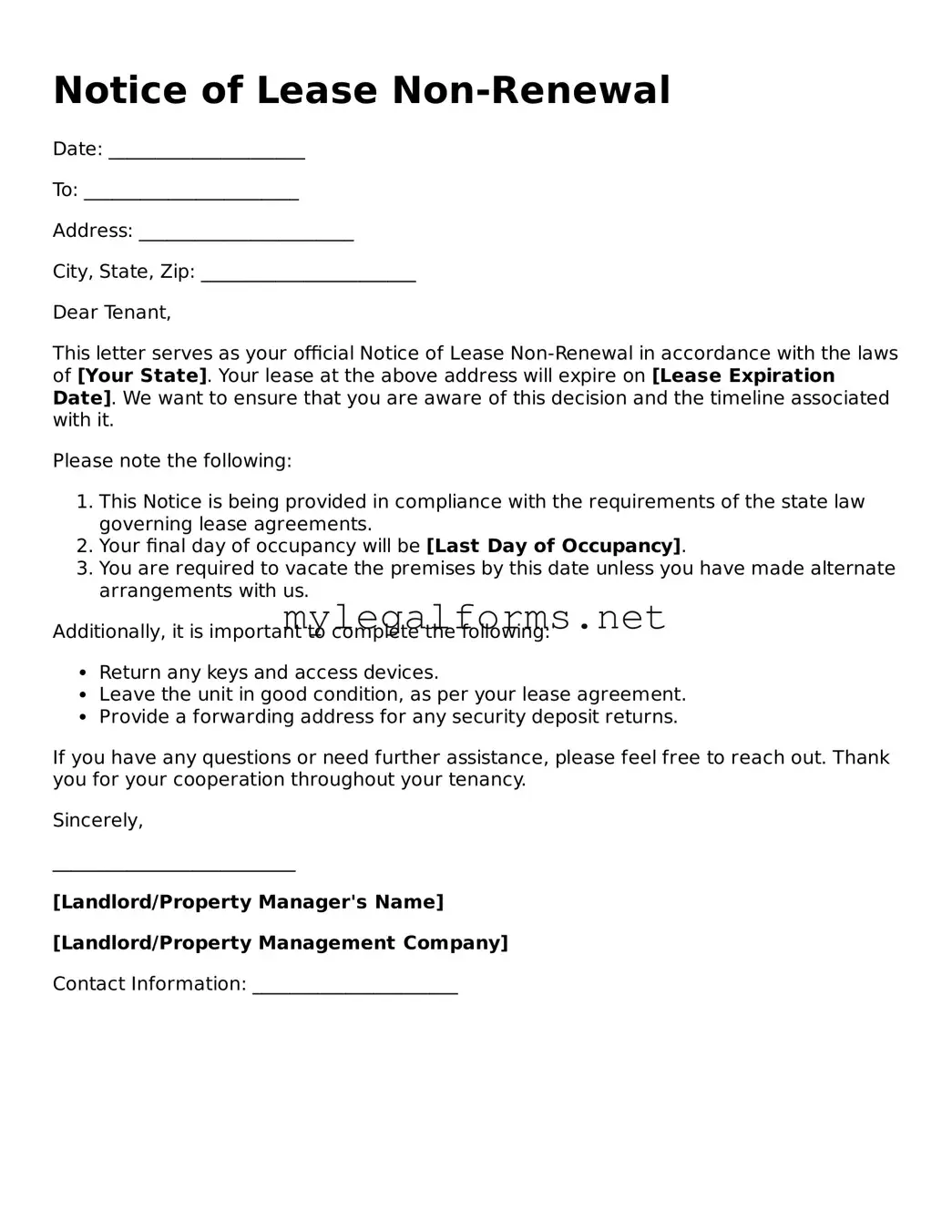 Attorney-Approved Notice of Lease Non-Renewal Form
