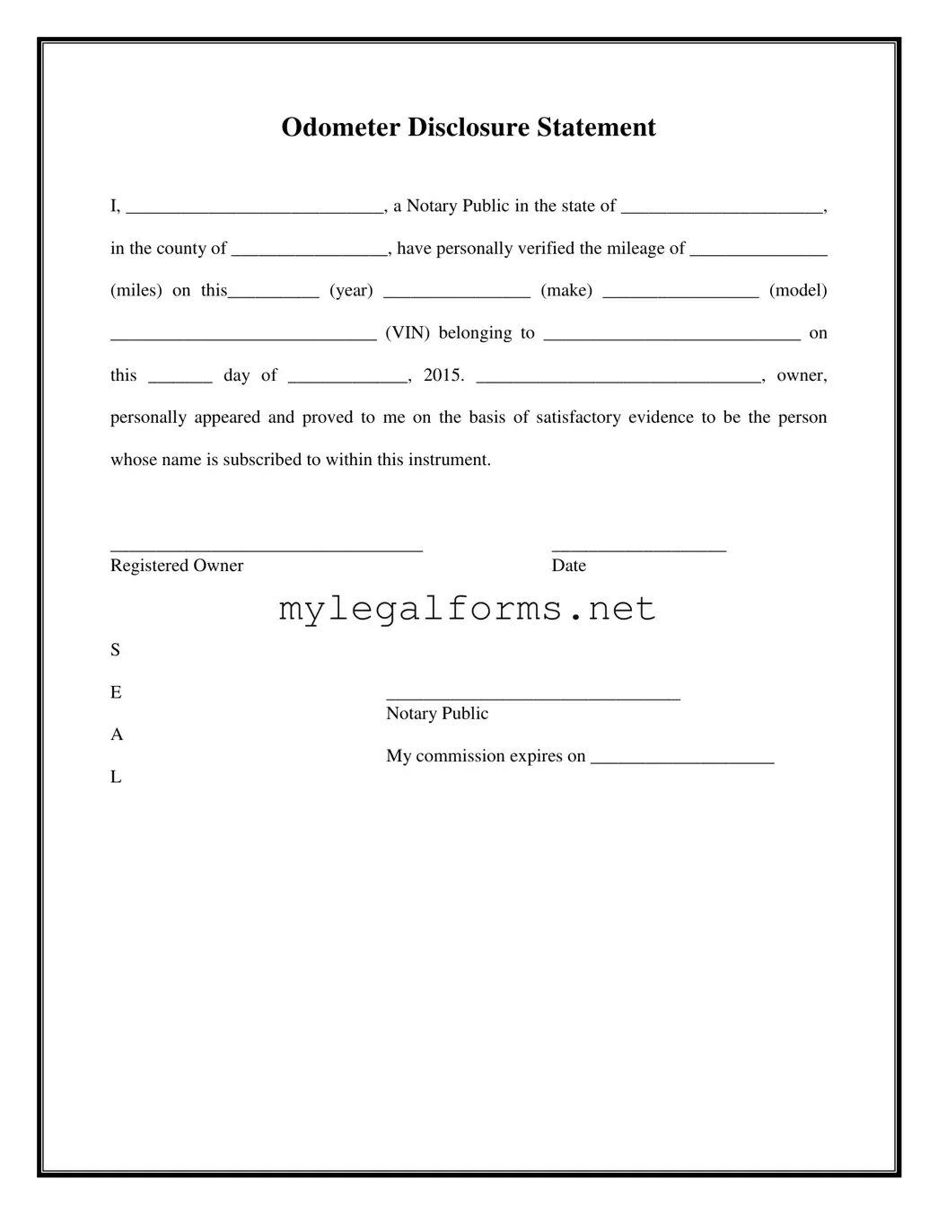 Notarized Odometer Statement Template