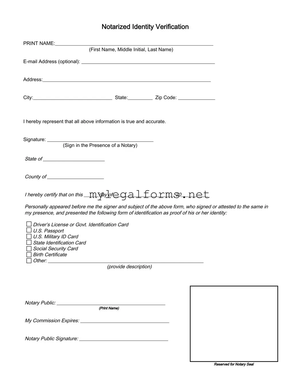 Notarized Identity Verification Template