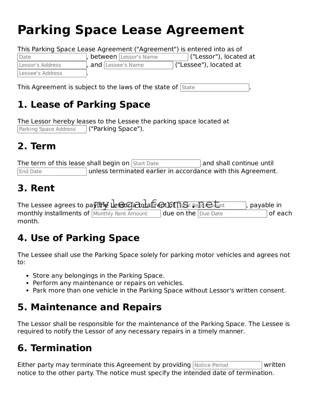 Attorney-Approved Parking Space Lease Agreement Form