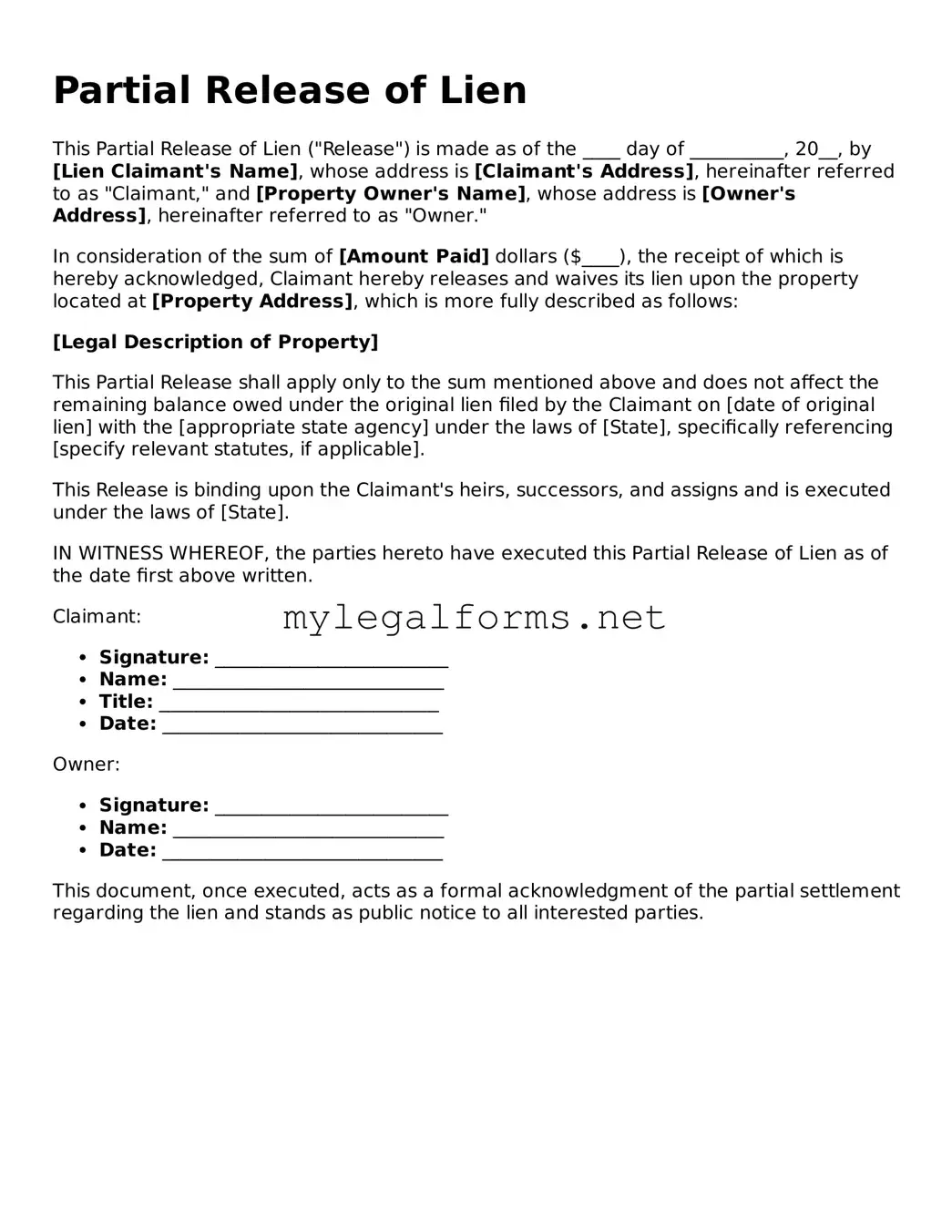Attorney-Approved Partial Release of Lien Form
