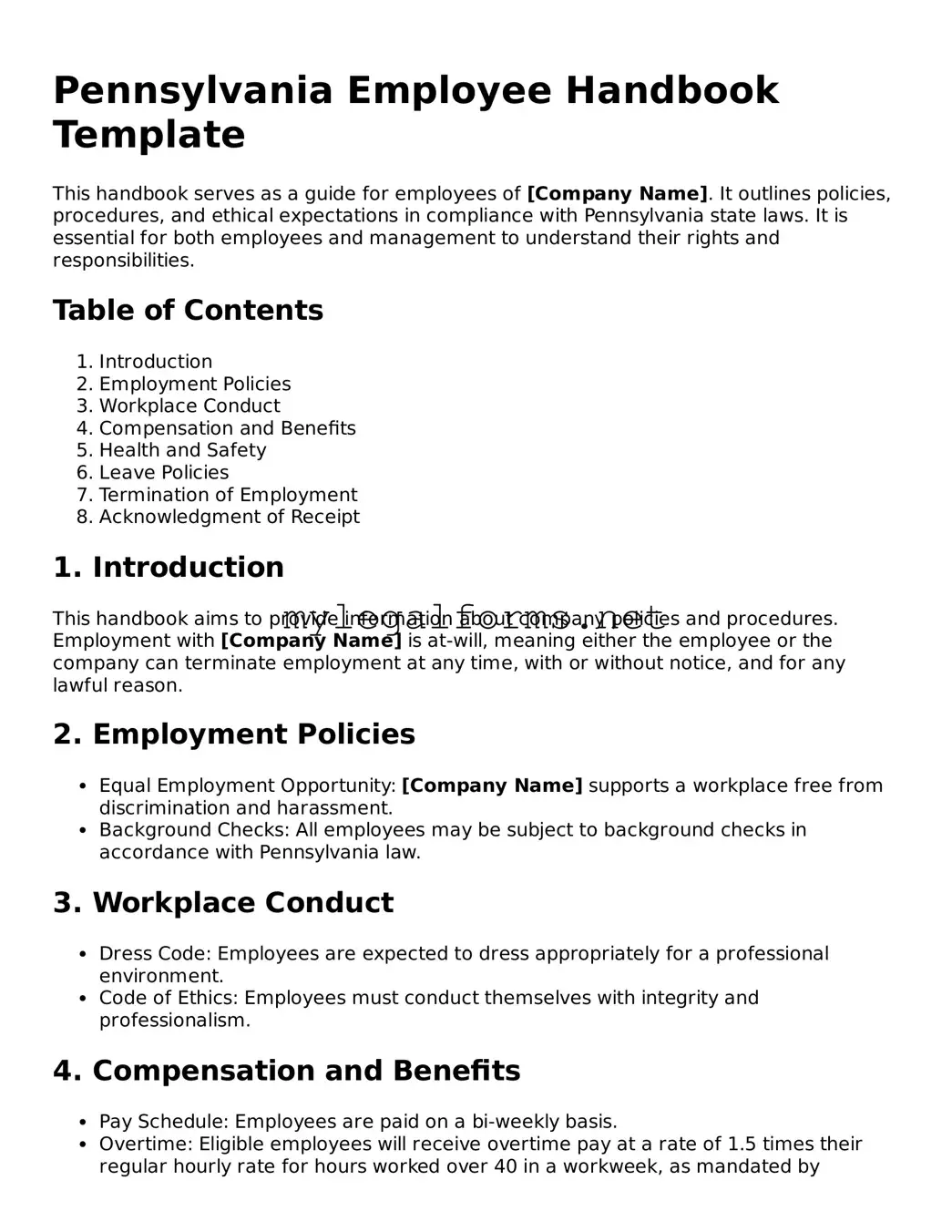 Employee Handbook Document for Pennsylvania State