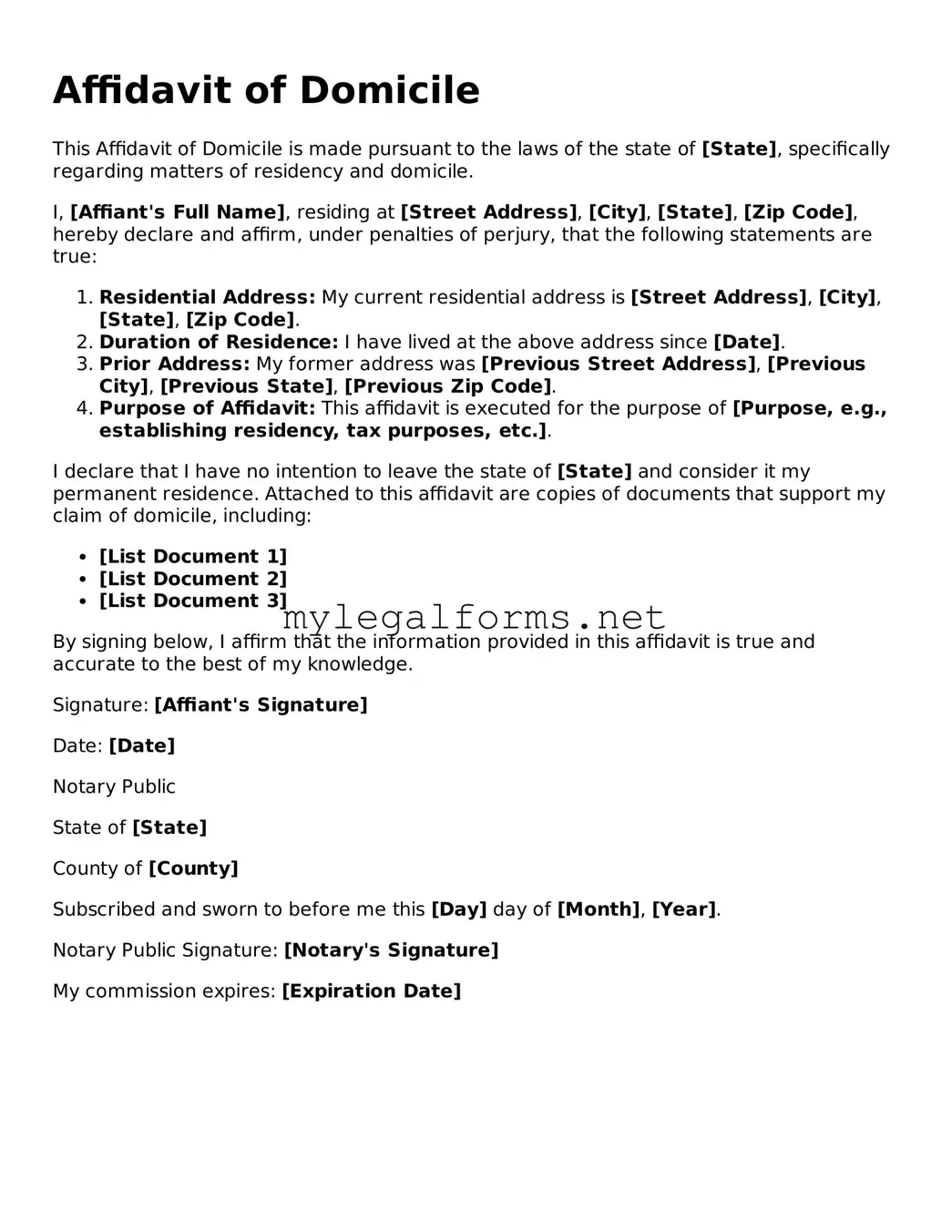 Attorney-Approved Affidavit of Domicile Form