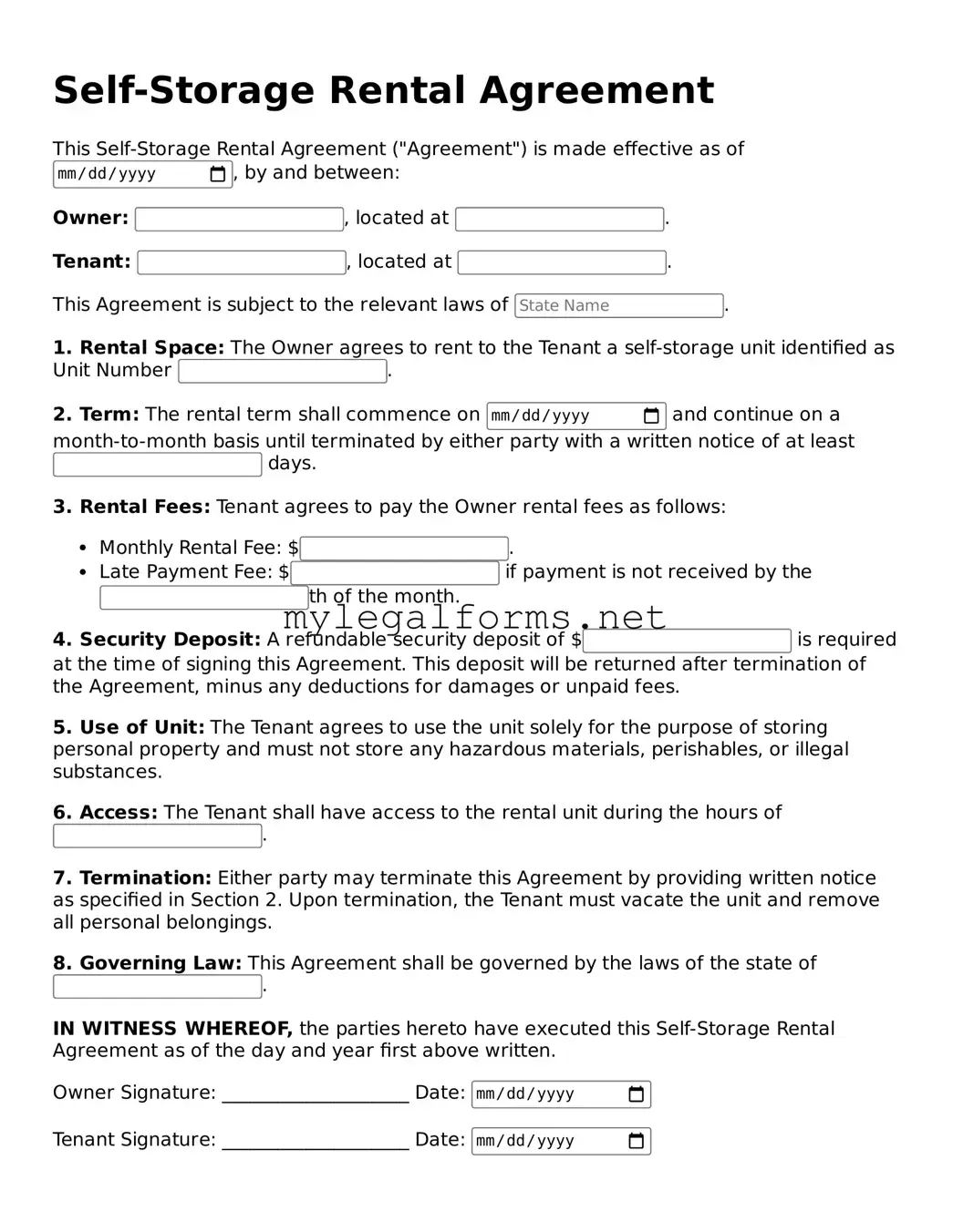 Attorney-Approved Self-Storage Rental Agreement Form