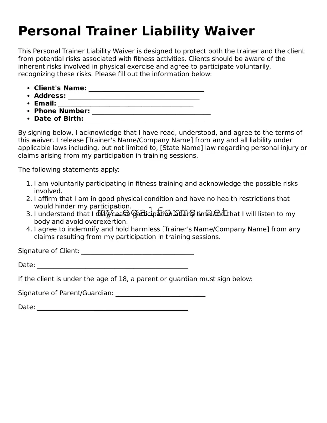 Attorney-Approved Personal Trainer Liability Waiver Form