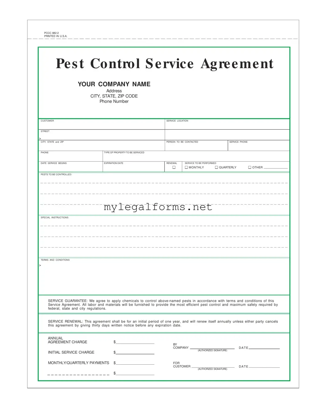Pest Control Contract Template