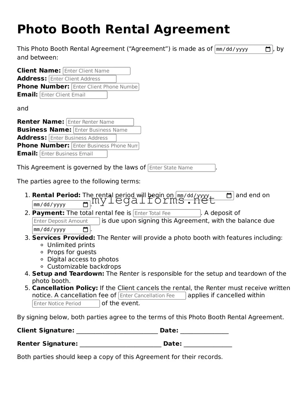 Attorney-Approved Photo Booth Rental Agreement Form