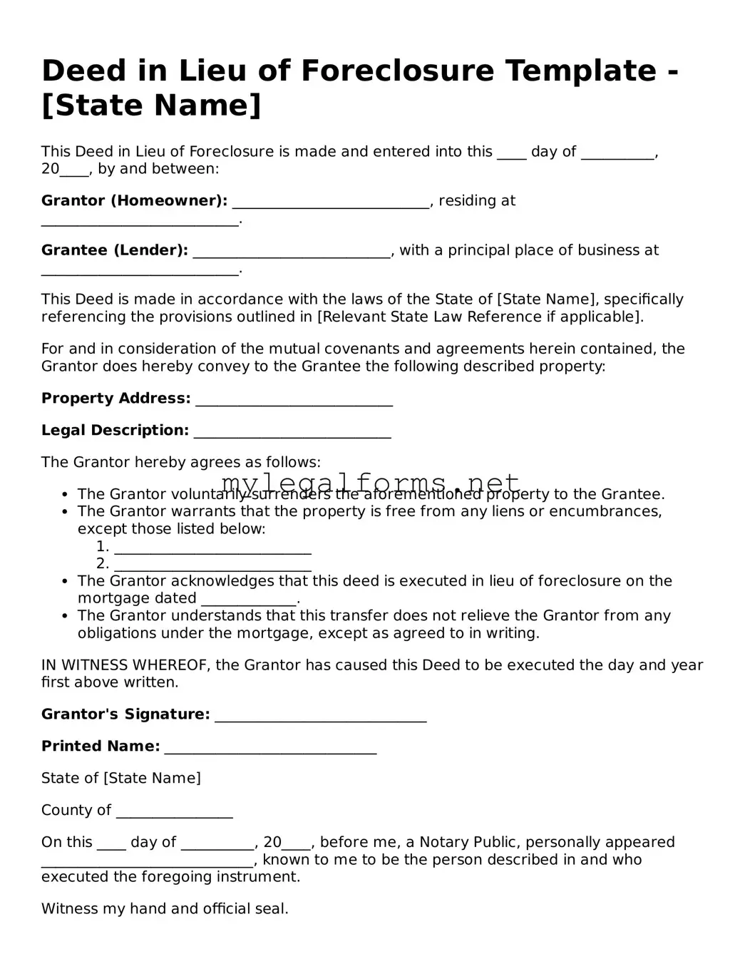 Attorney-Approved Deed in Lieu of Foreclosure Form