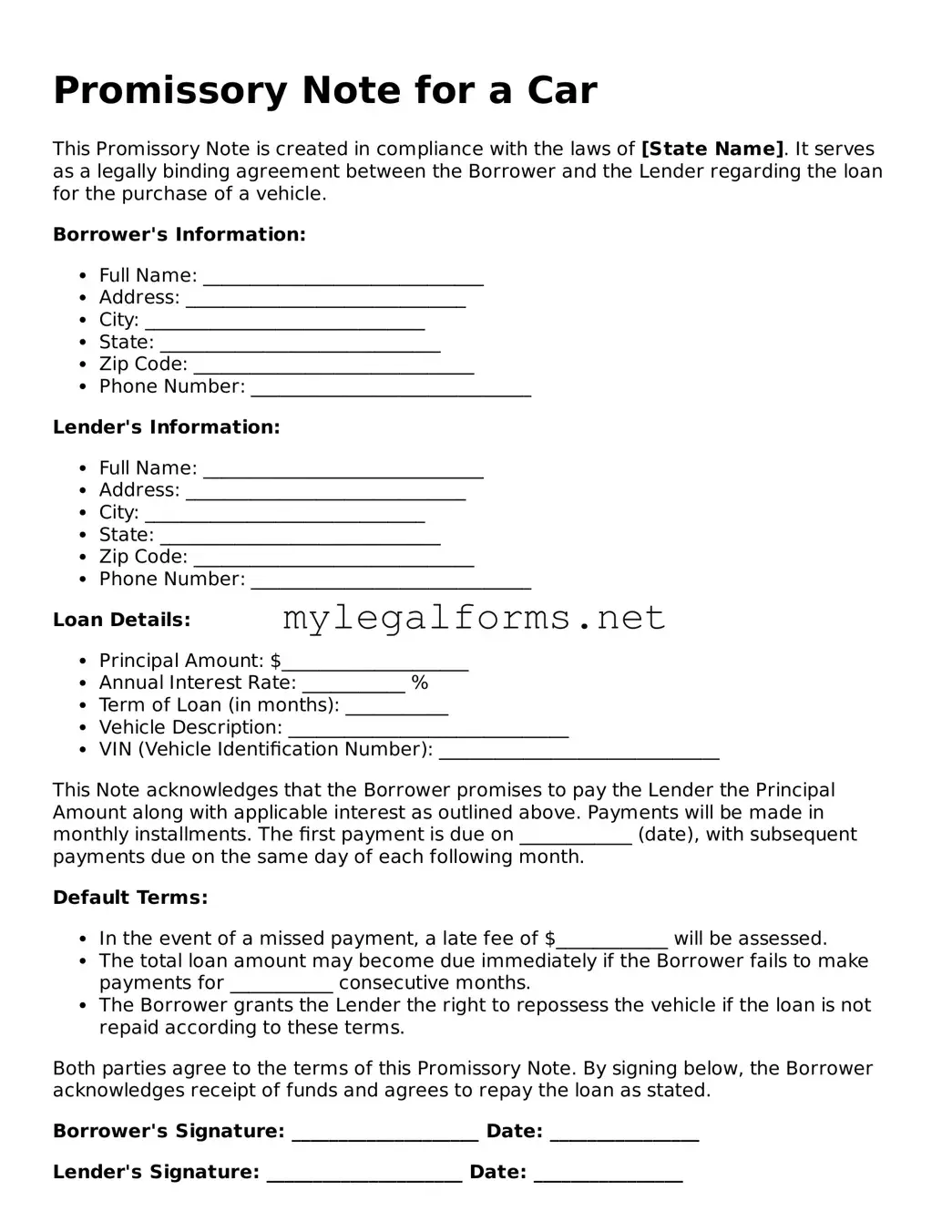 Attorney-Approved Promissory Note for a Car Form