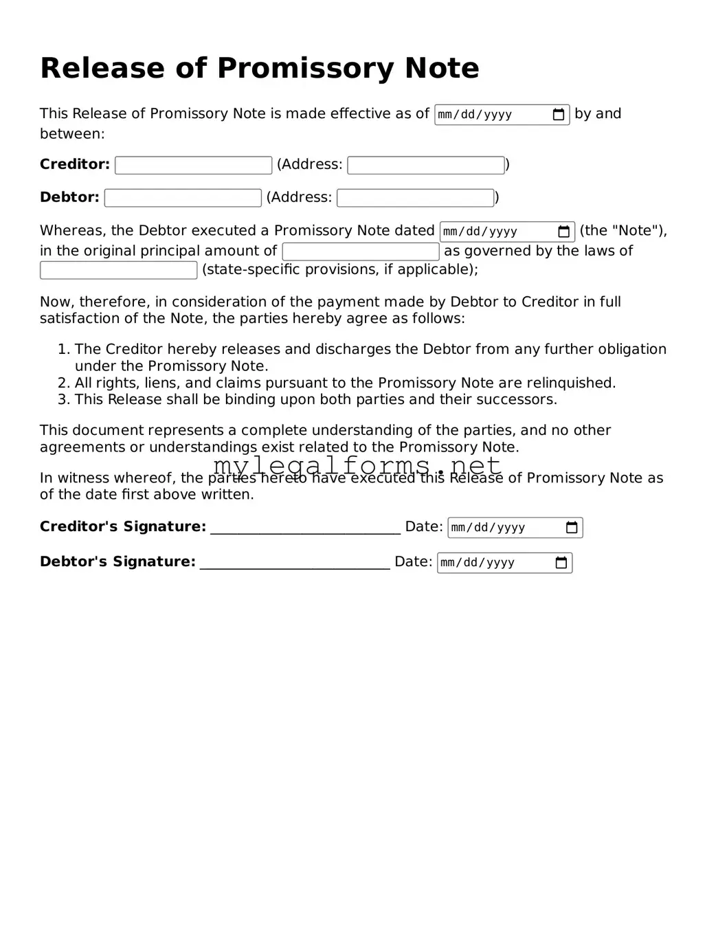 Attorney-Approved Release of Promissory Note Form