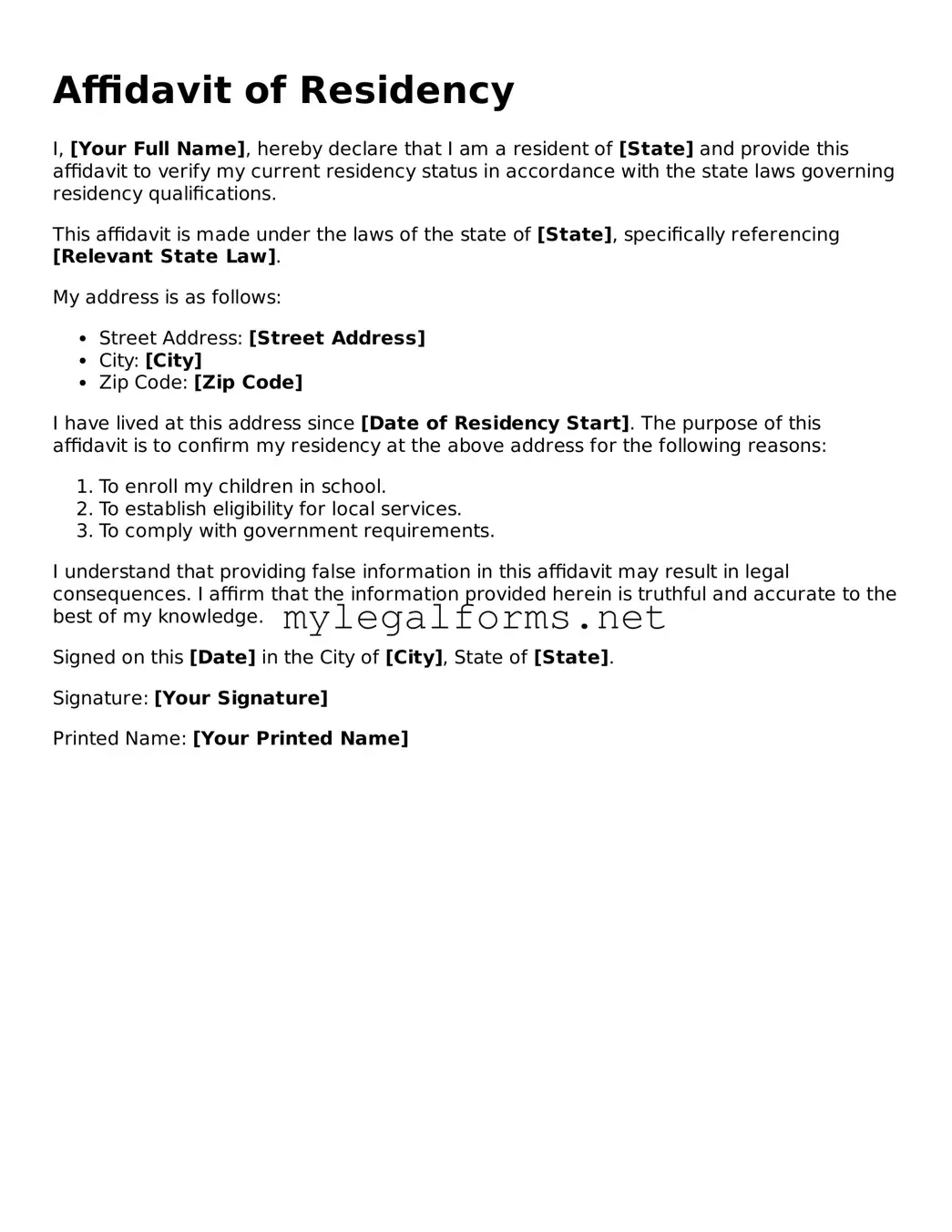 Attorney-Approved Affidavit of Residency Form