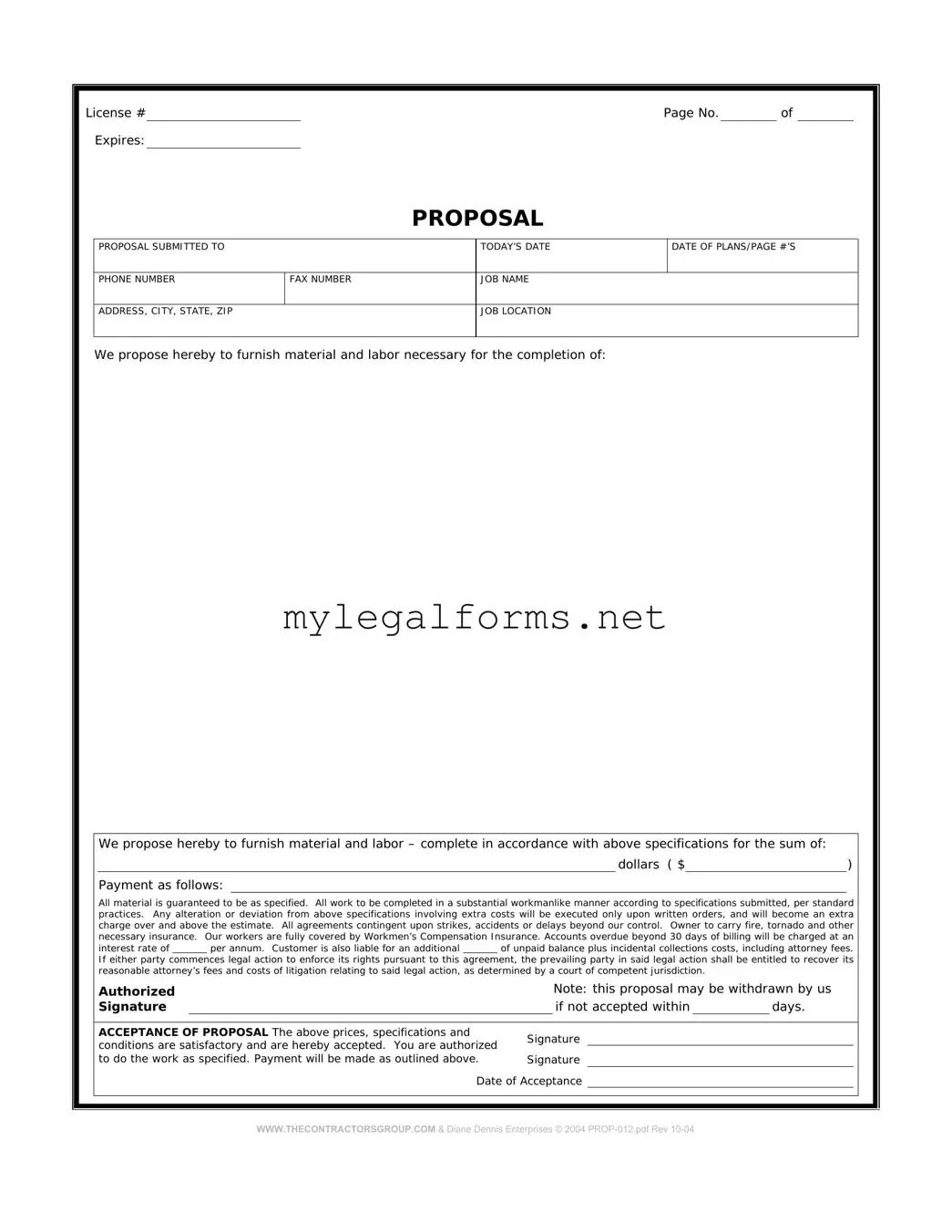Construction proposal form Template