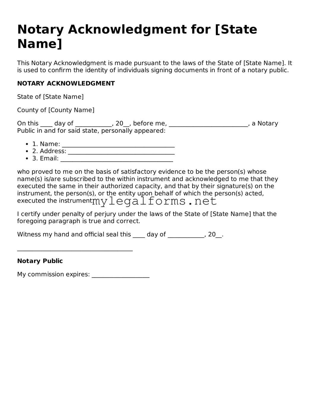 Attorney-Approved Notary Acknowledgement Form