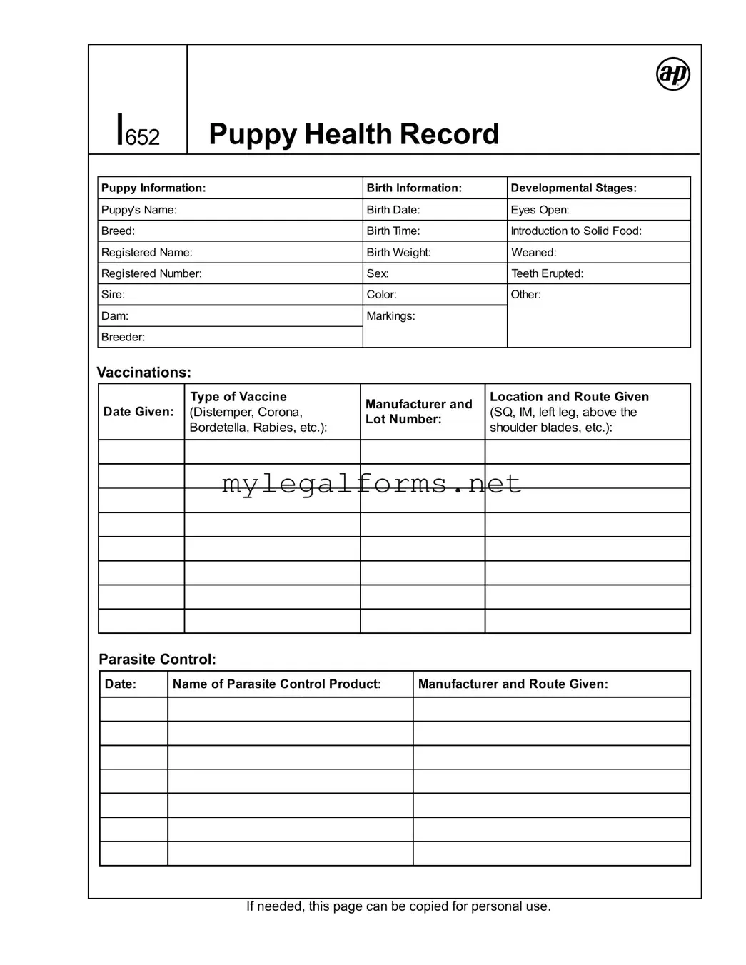 Puppy Health Record Template